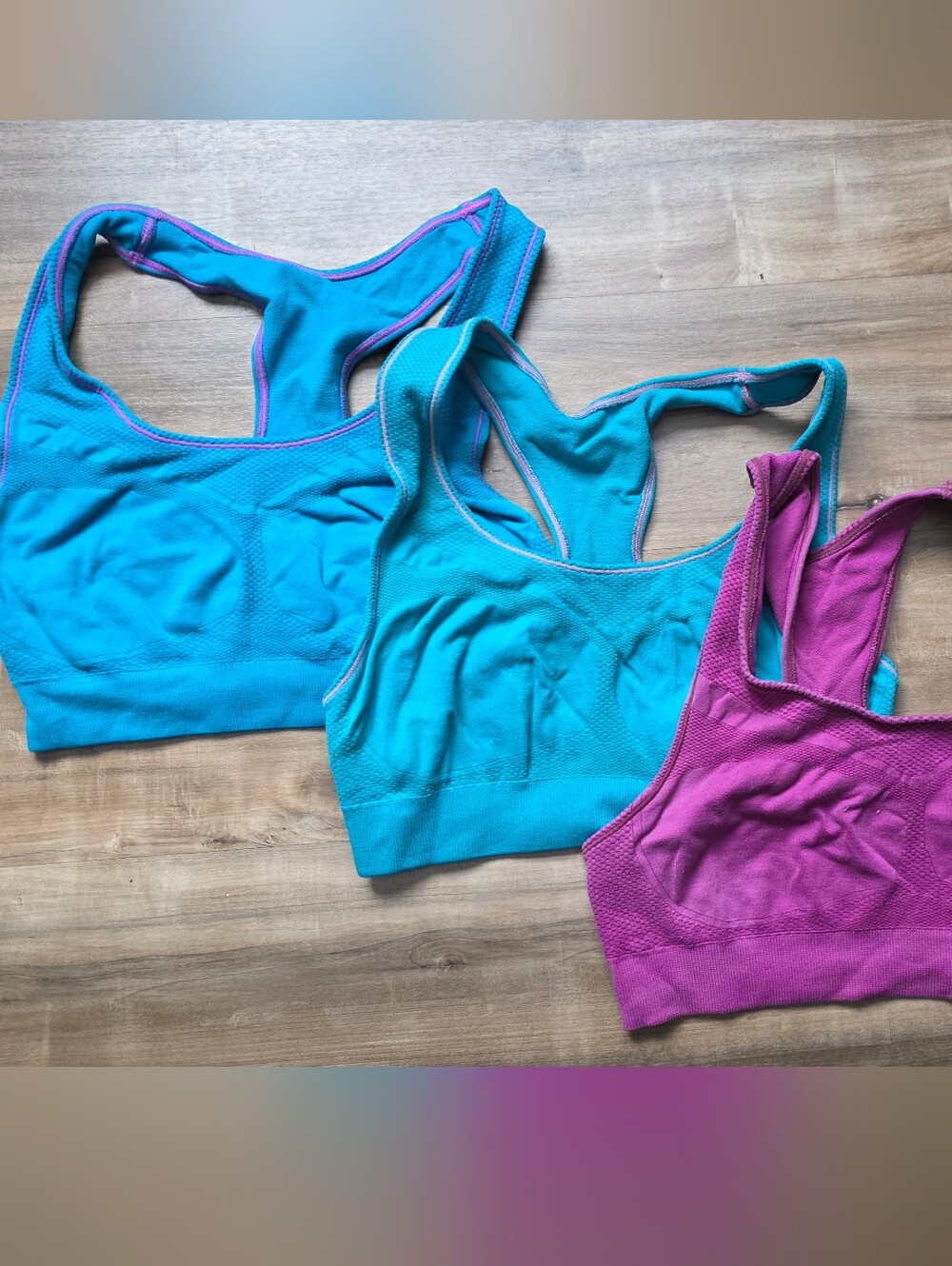 Champion Racerback Sports Bras in Fuchsia and Teal - 3 Pack Look